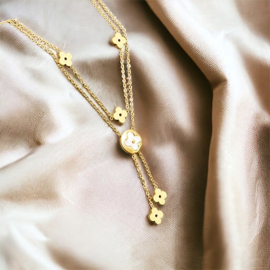 Gold Multi-Flowered Pendant With Layered Chains